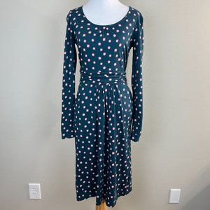 Boden Dress 4 Long Mabel Jersey Star Burst Teal Pink Long Sleeve Ruched Waist 4L